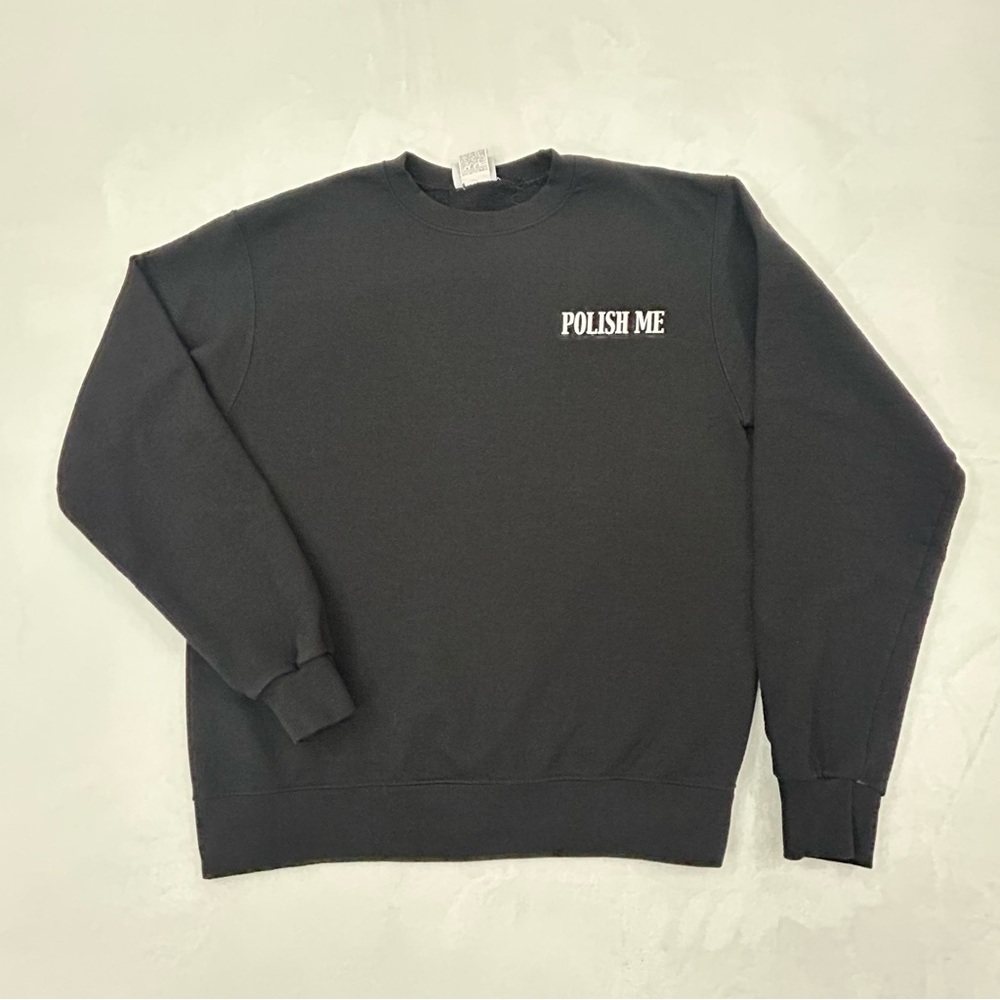 Champion Eco Authentic Black Polish Me Pullover Crewneck Sweatshirt Adult Size M